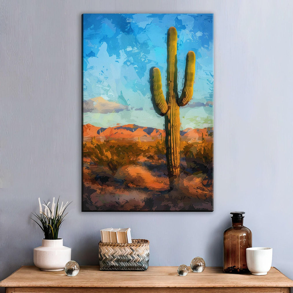 Lone Saguaro Canvas – Desert Landscape Art | Gallery Wrapped Extra Large Cactus Print