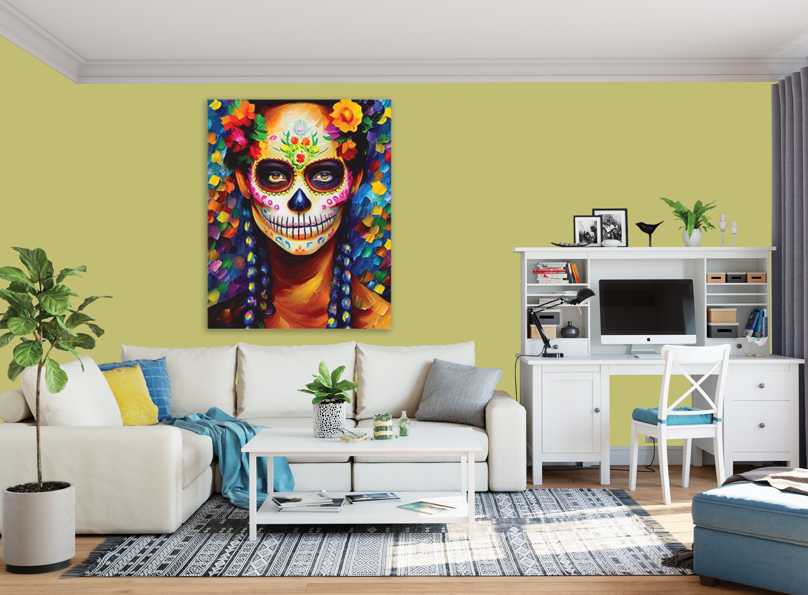 Sugar Skull Wall Art - Dia De Los Muertos Art Canvas Featuring Colorful Skull Print
