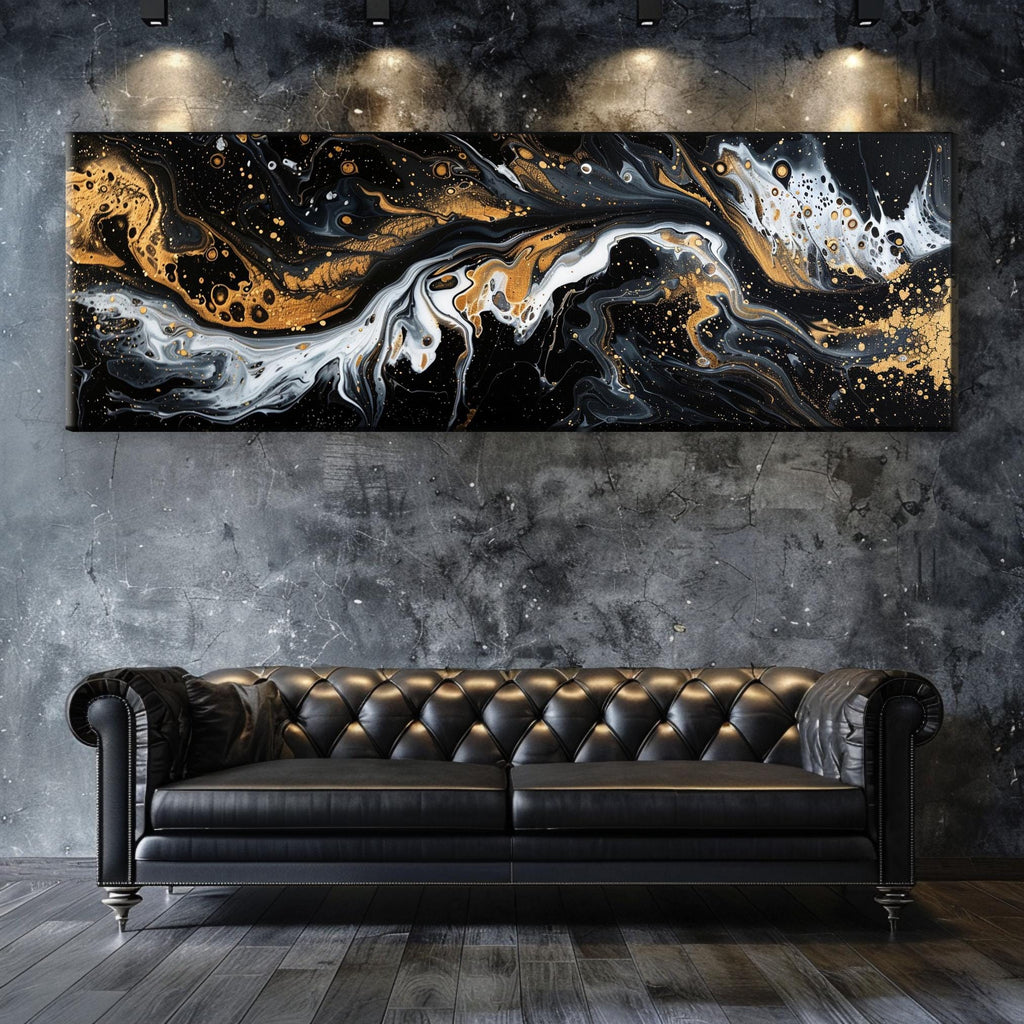 a couch in a room with a painting on the wall
