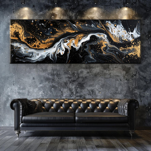 a couch in a room with a painting on the wall