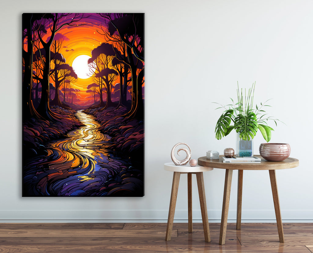 African River Canvas | Jungle Sunrise Forest - Gallery Wrapped Large Canvas Art
