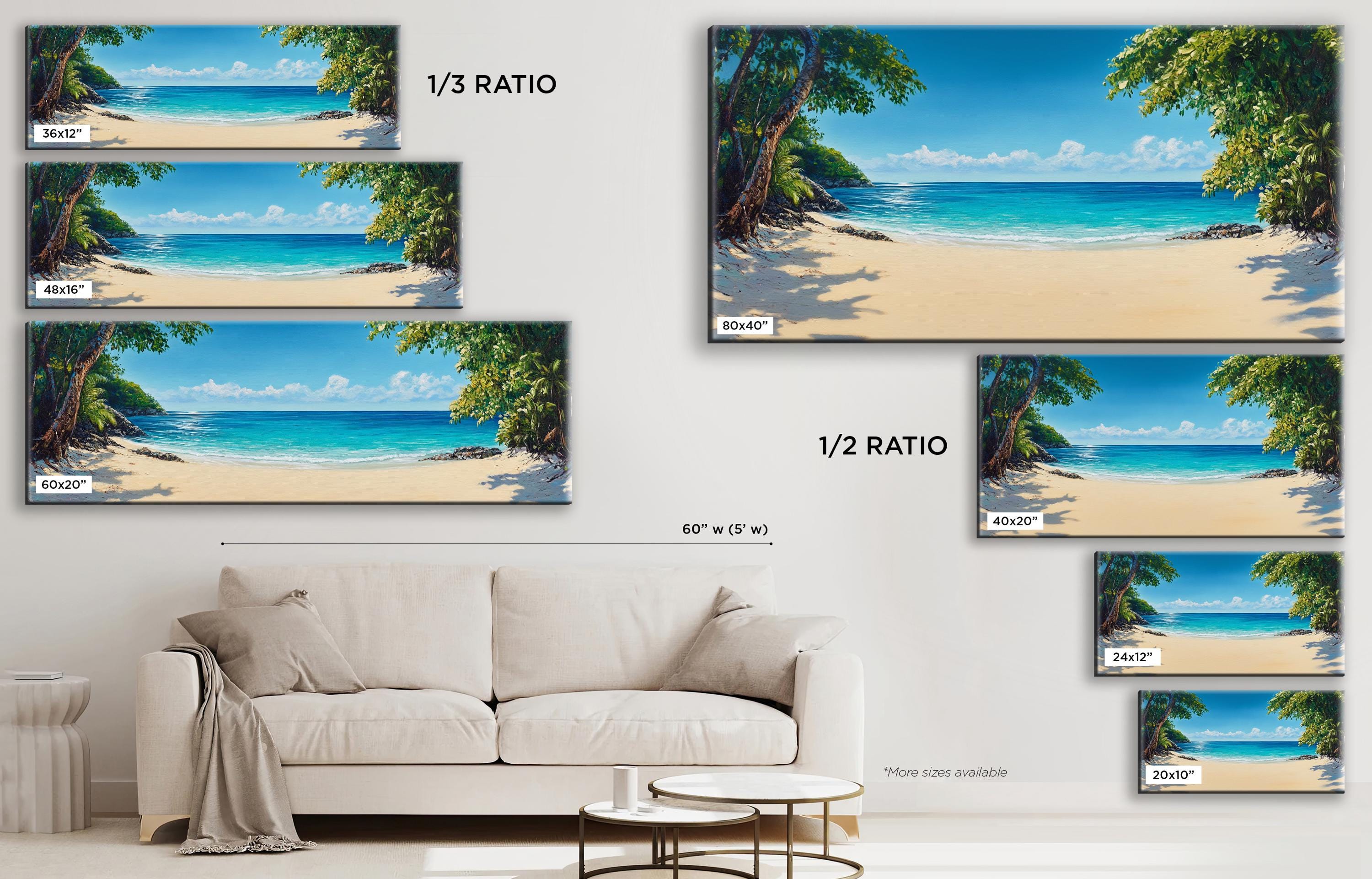 a beach scene with palm trees and the ocean