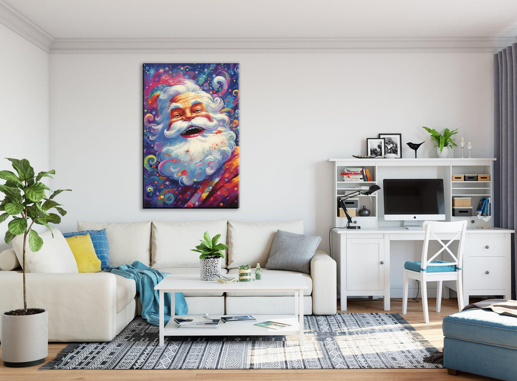 Santa Claus Canvas Art – Playful Christmas Wall Art, Giclee Print on Gallery Wrapped Canvas