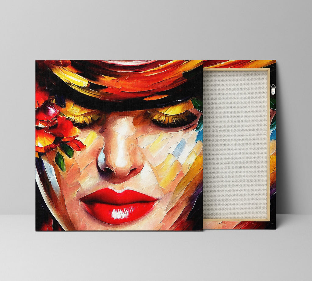 Red Lips Canvas - Woman Canvas Print With Vibrant Oil Painting, Sexy Lips Artwork