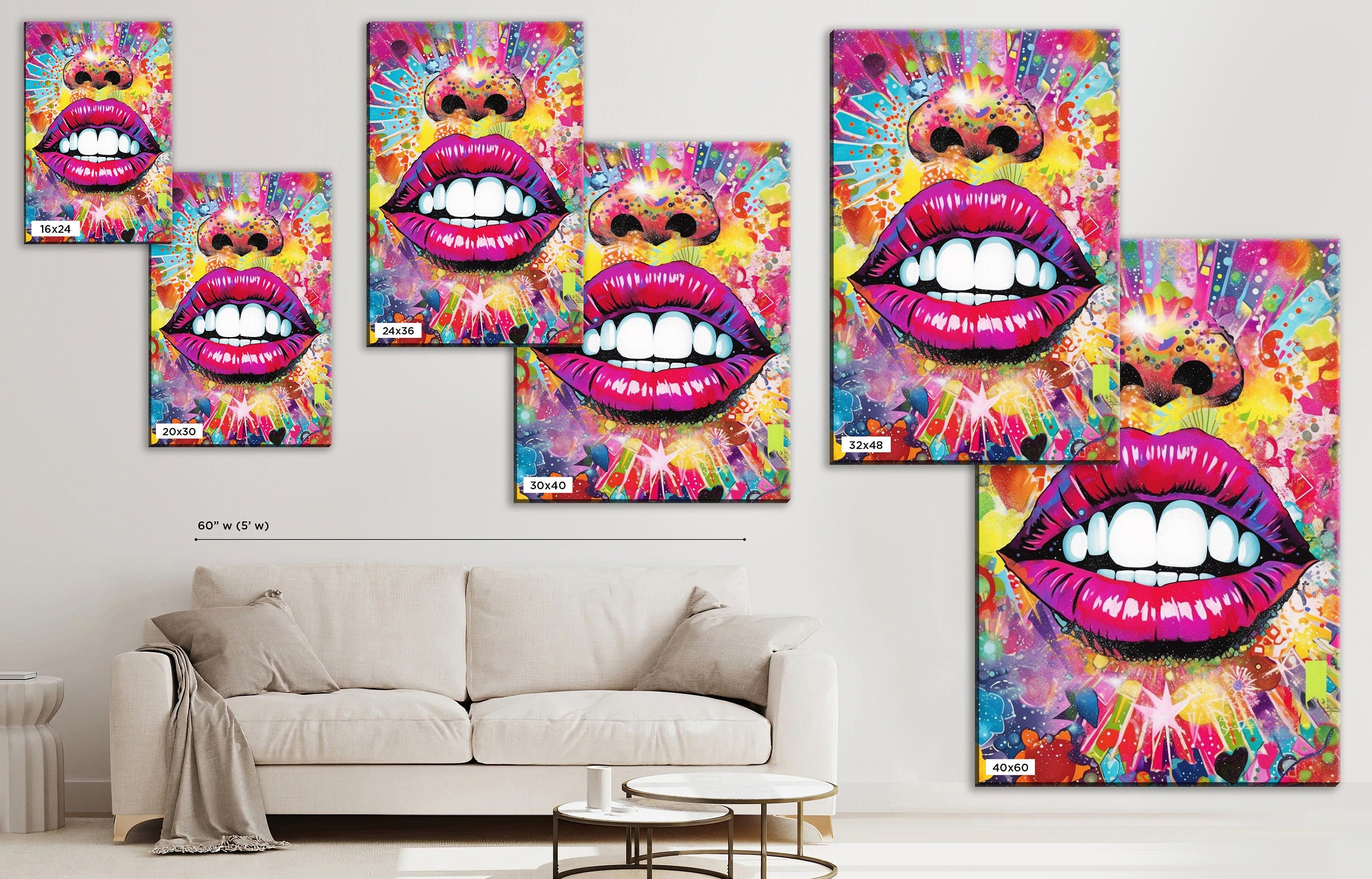 Woman Lips Wall Art - Luscious Lips Decor on Large Canvas Print, Gallery Ready
