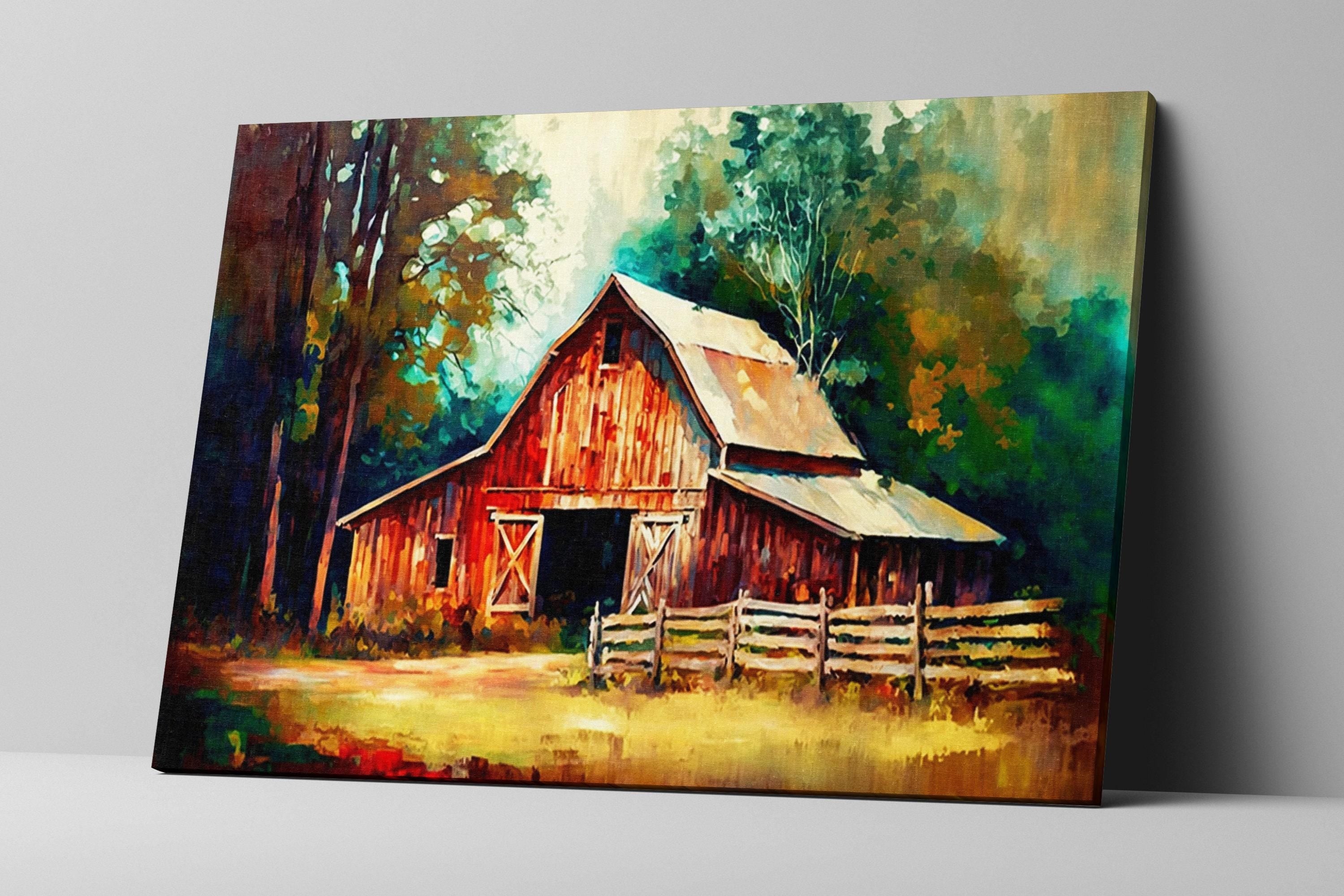 Farmhouse Canvas Art - Large Canvas Print | Rustic Style Art with Old Red Barn