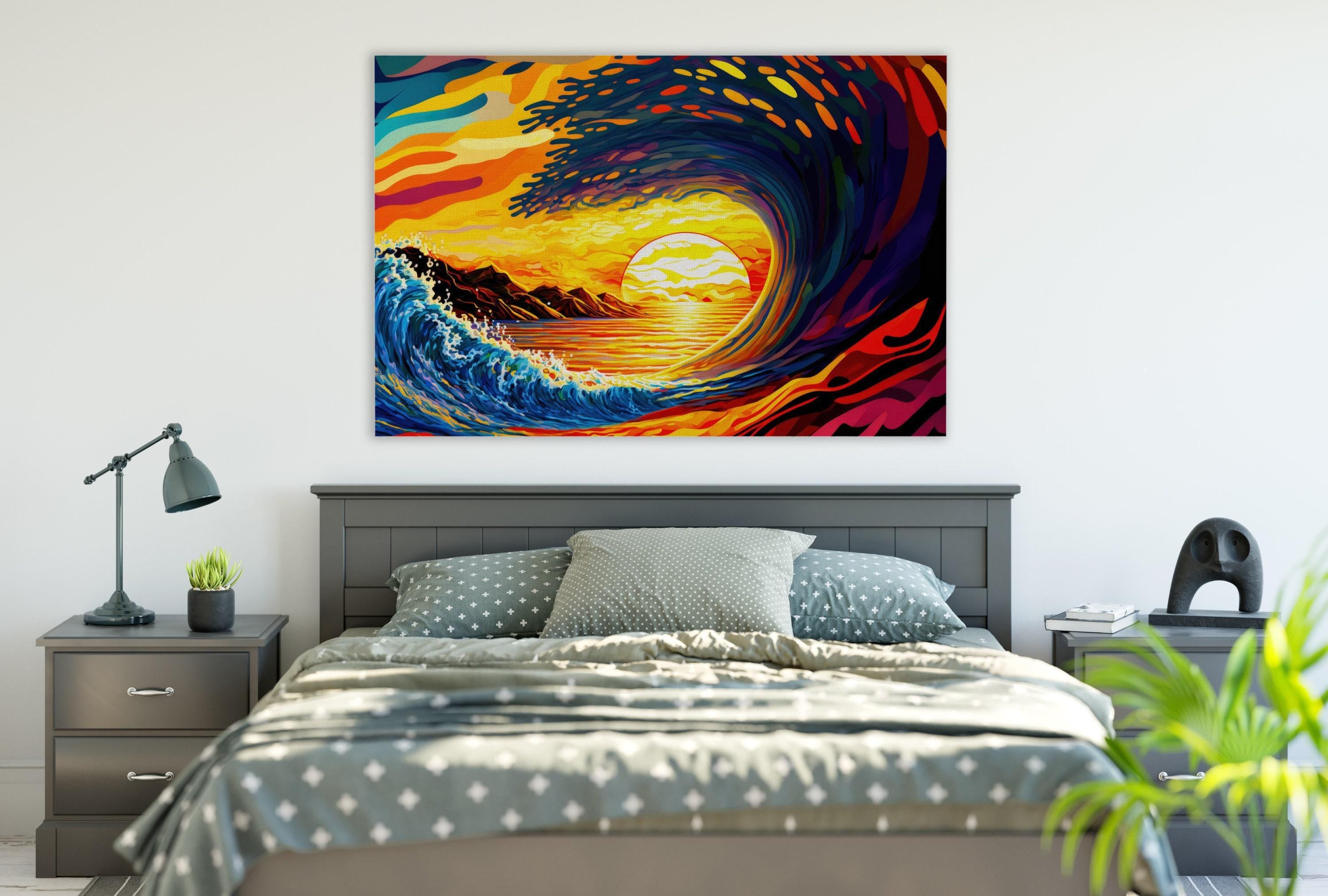 Ocean Wave Art Print - Surf Canvas Print | California Surf Art | Sunset Pipeline Painting