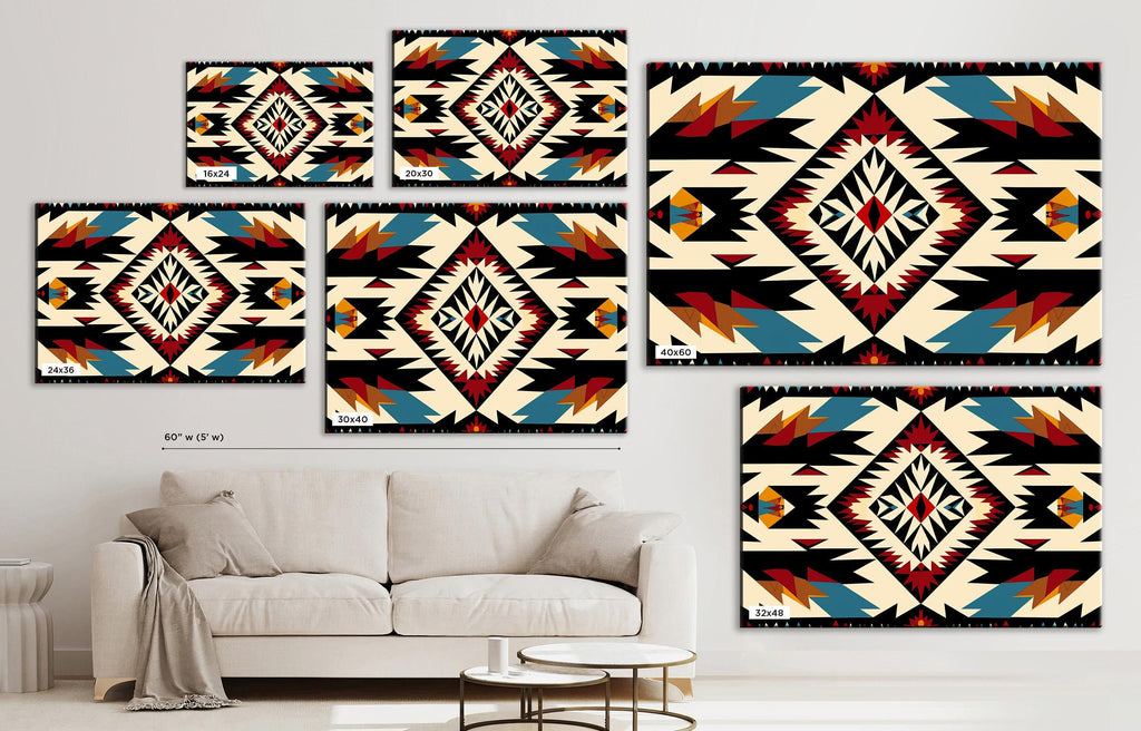 Native American Wall Decor - Extra Large Gallery Wrapped Canvas with Tribal Pattern Art