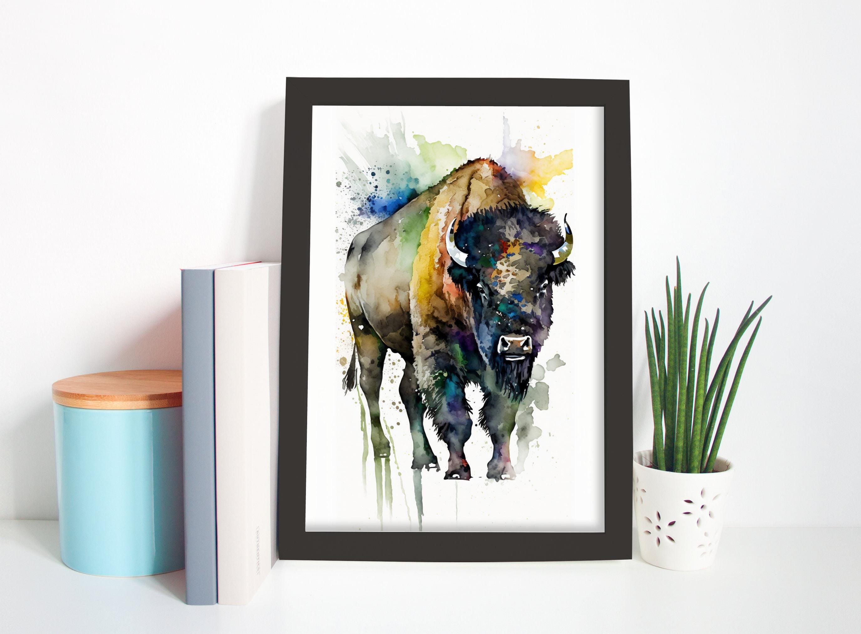 Nature's Strength: Bison Watercolor Wall Art Print, Giclee Print on Canvas, Artist Paper, Watercolor Paper, Available in Extra Large Sizes