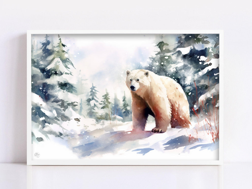 Arctic Majesty: Polar Bear Watercolor - Giclee Print on Canvas, Artist Paper, Watercolor Paper, Available in Extra Large Sizes