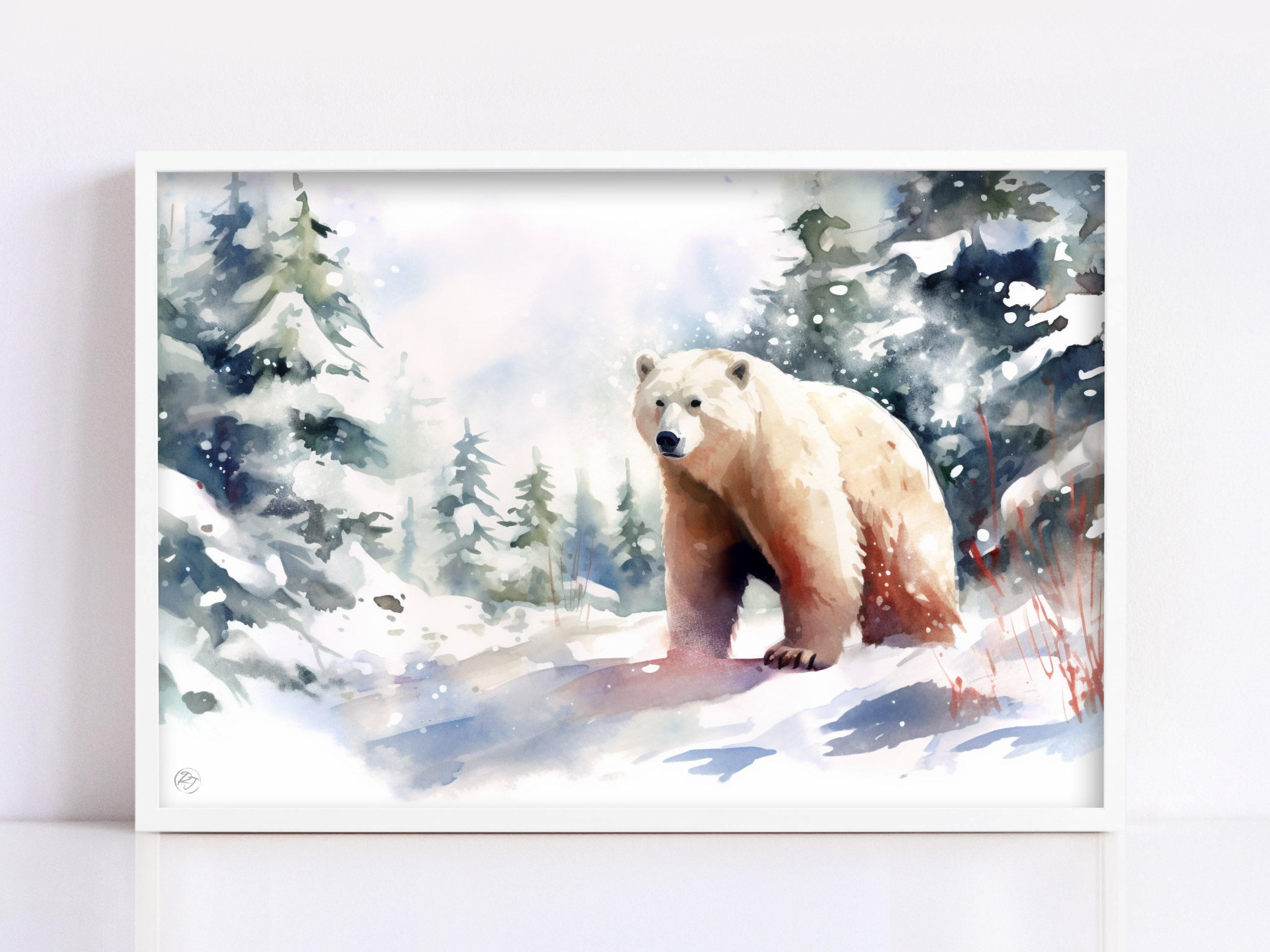 Arctic Majesty: Polar Bear Watercolor - Giclee Print on Canvas, Artist Paper, Watercolor Paper, Available in Extra Large Sizes