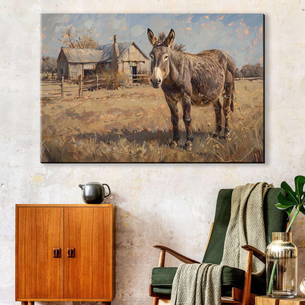 Rustic Texas Donkey Art – Large Gallery Wrapped Canvas | Western Ranch Decor