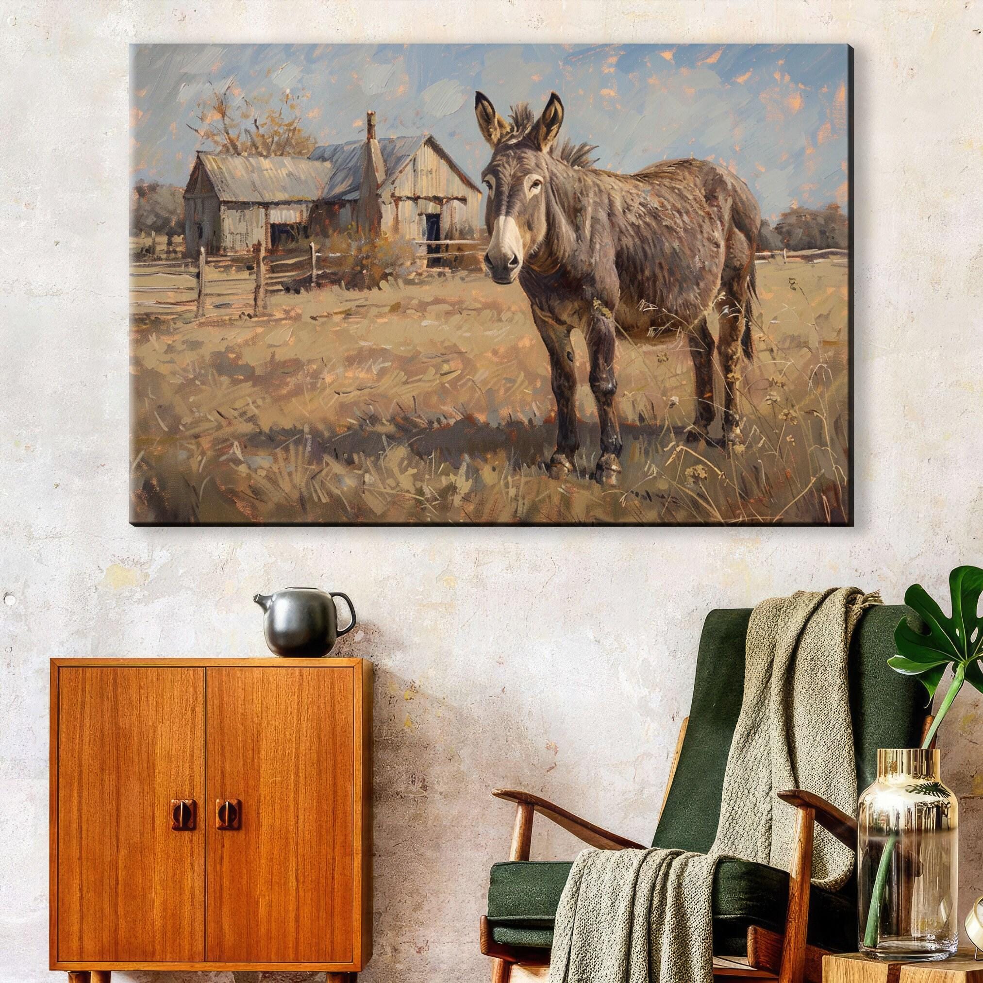 Rustic Texas Donkey Art – Large Gallery Wrapped Canvas | Western Ranch Decor