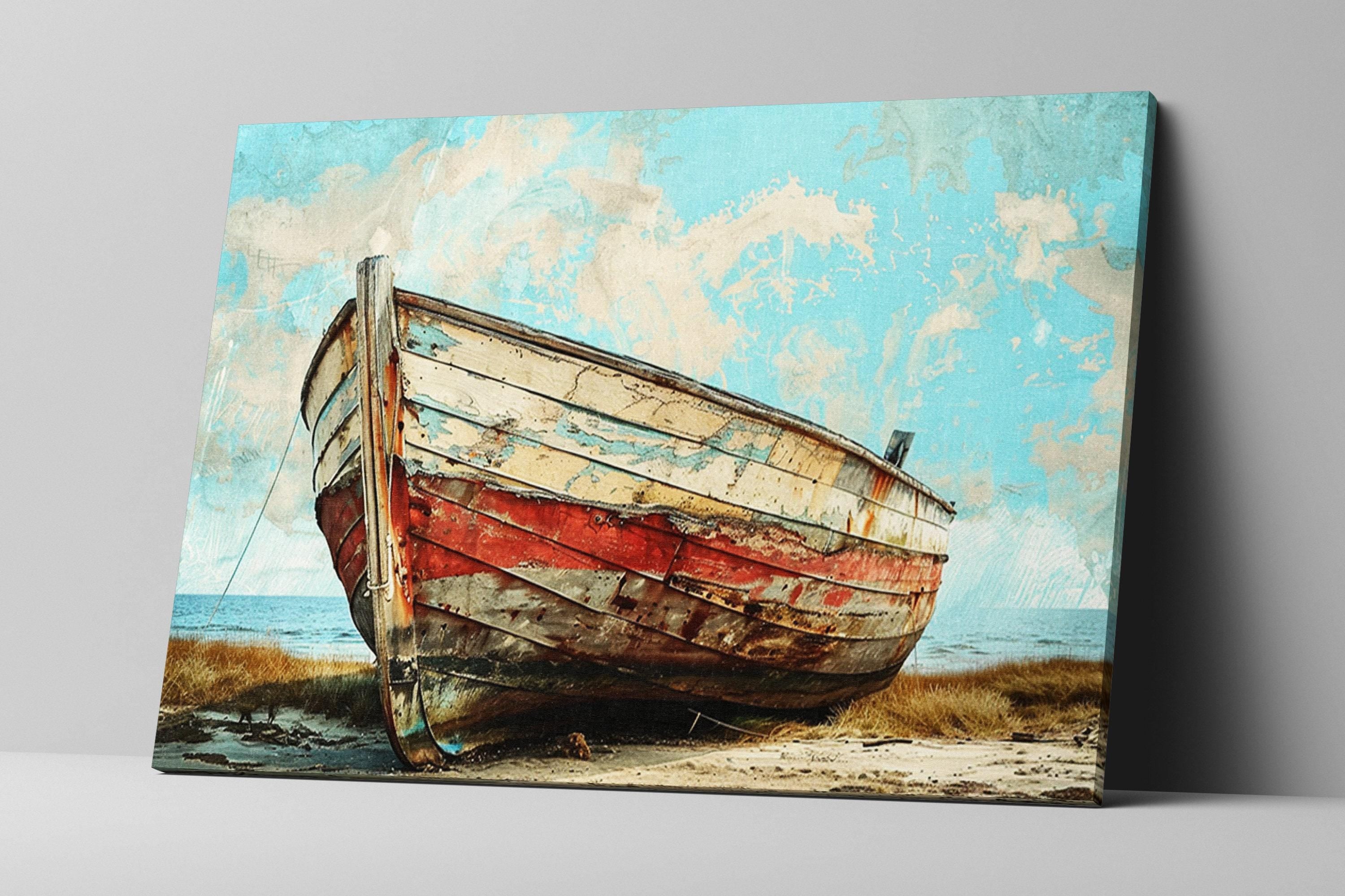 Vintage Wooden Boat Art | Extra Large Canvas with UV Coating – Nautical Home Decor