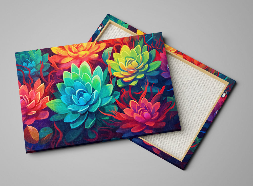 Succulent Garden Canvas – Vibrant Botanical Wall Art with Wooden Frame, Large Prints