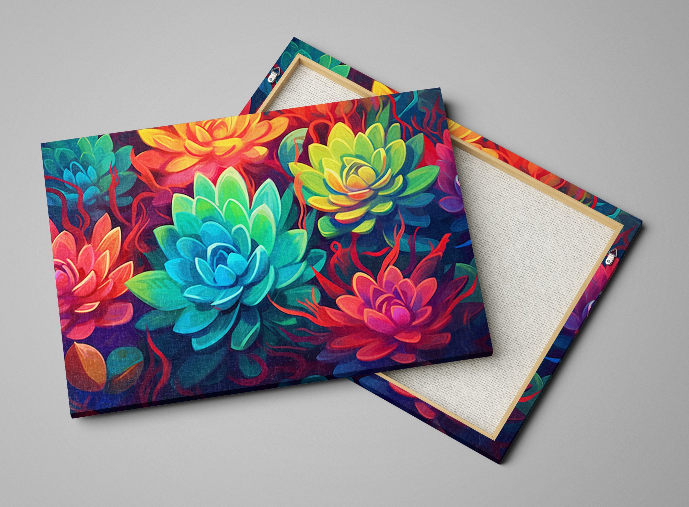 Succulent Garden Canvas – Vibrant Botanical Wall Art with Wooden Frame, Large Prints