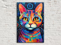 Colorful Cat Painting - Large Canvas Wall Art | Vibrant Pet Art, Expressive Cat Portrait