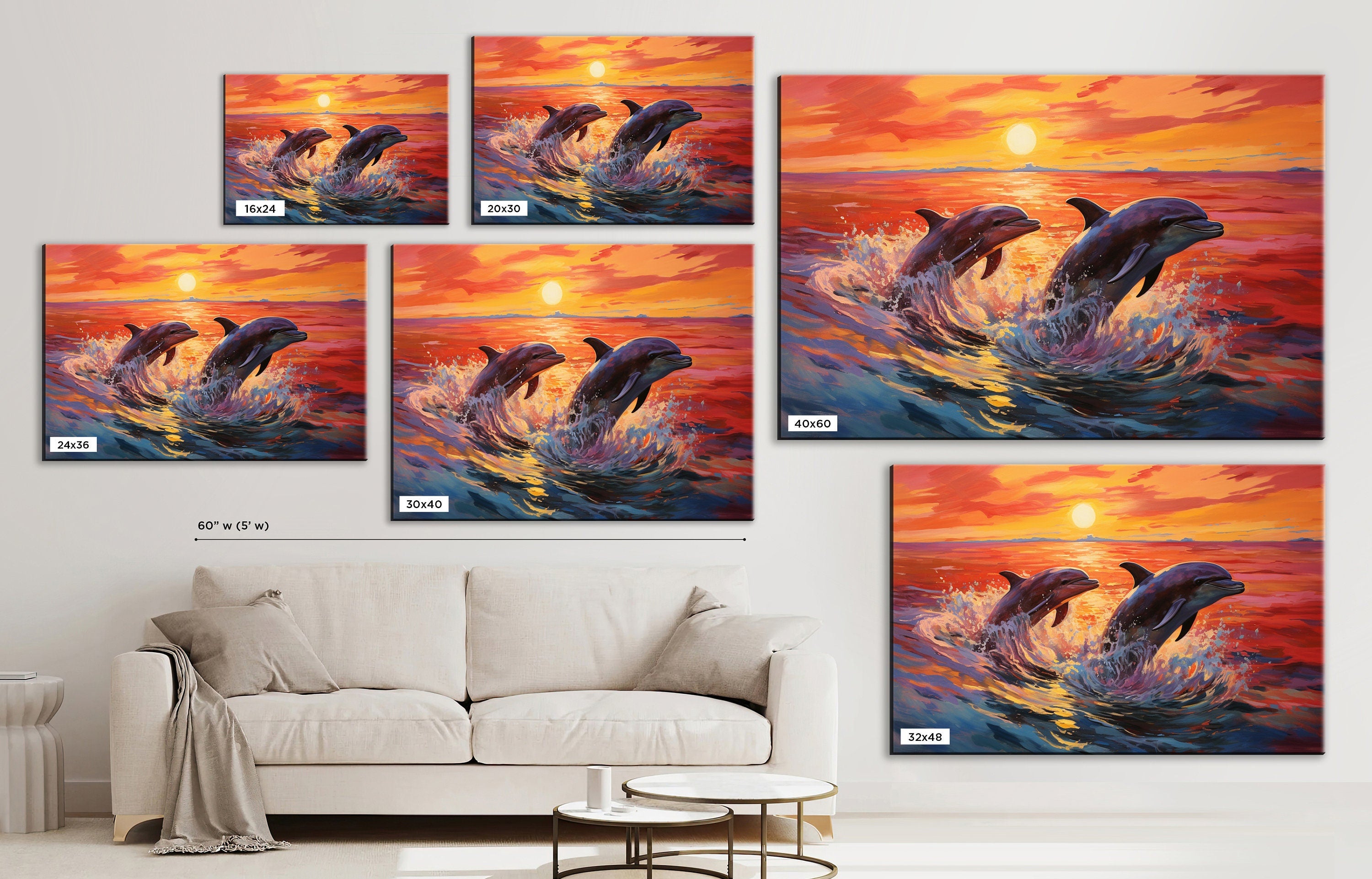 Dolphin Canvas Art – Large Ocean Wall Art | Pair of Dolphins, UV Coated Gallery Print