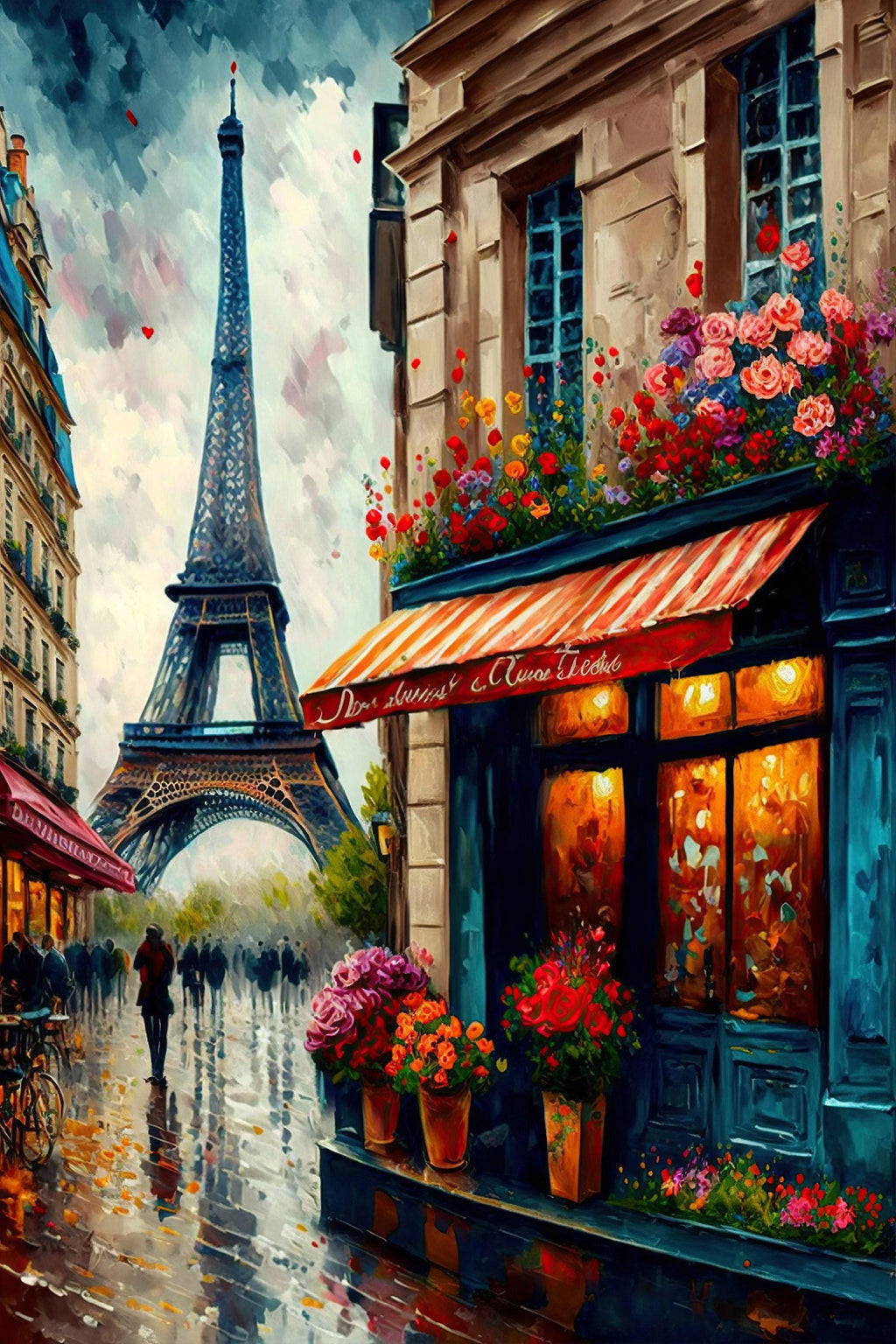 French Bistro Canvas - Paris Street Scene With Eiffel Tower Print | Gallery Ready Frame