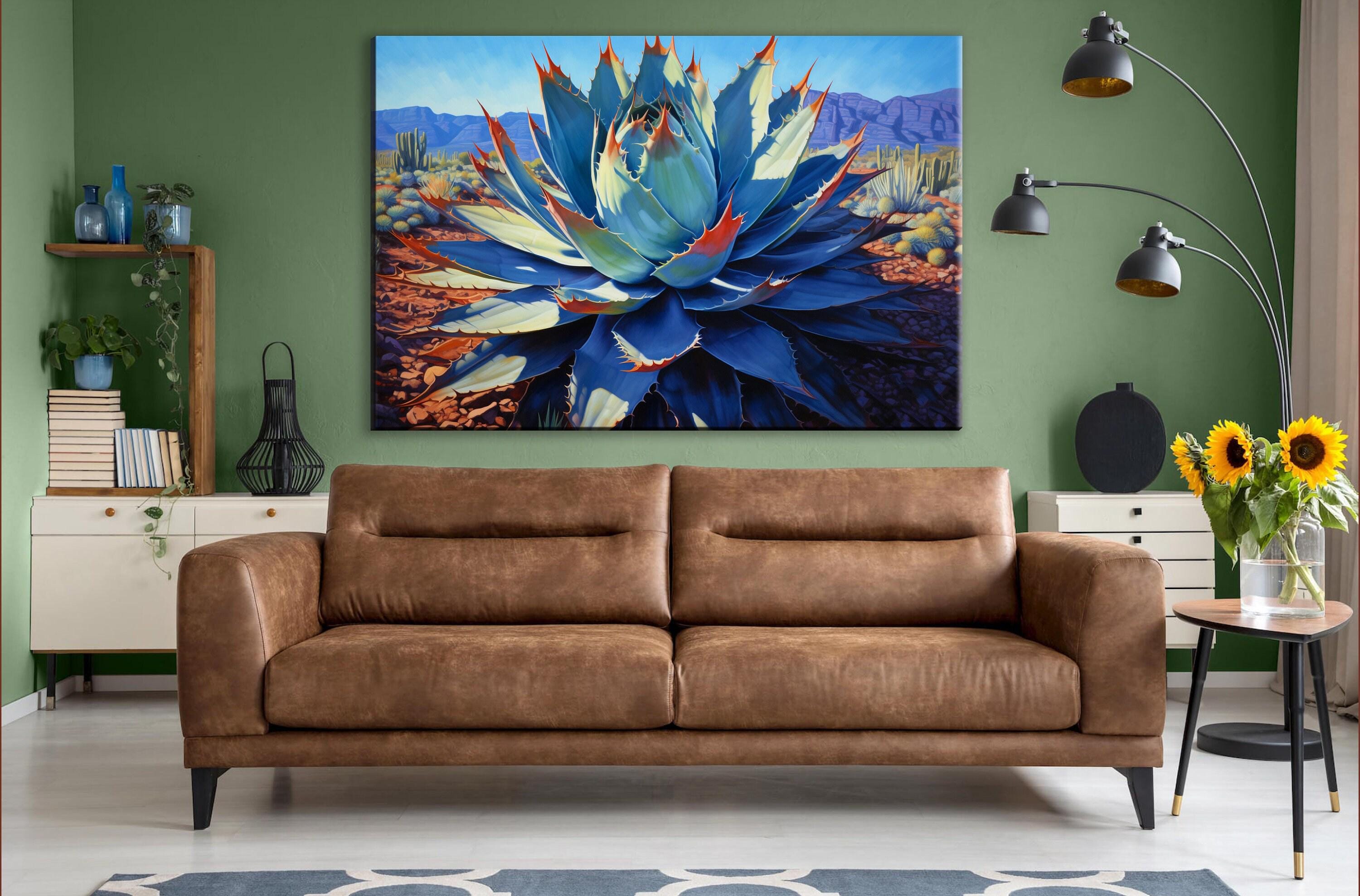 Blue Agave Canvas Print – Southwest Painting on Extra Large Gallery Ready Canvas