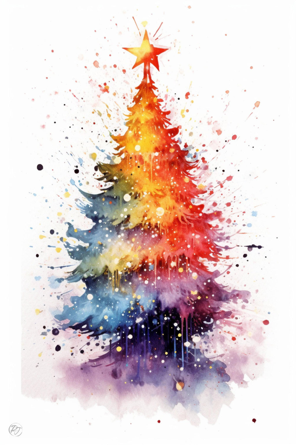 Festive Christmas Tree Watercolor - Christmas Art, Giclee Print on Canvas, Artist Paper, Watercolor Paper, Available in Extra Large Sizes