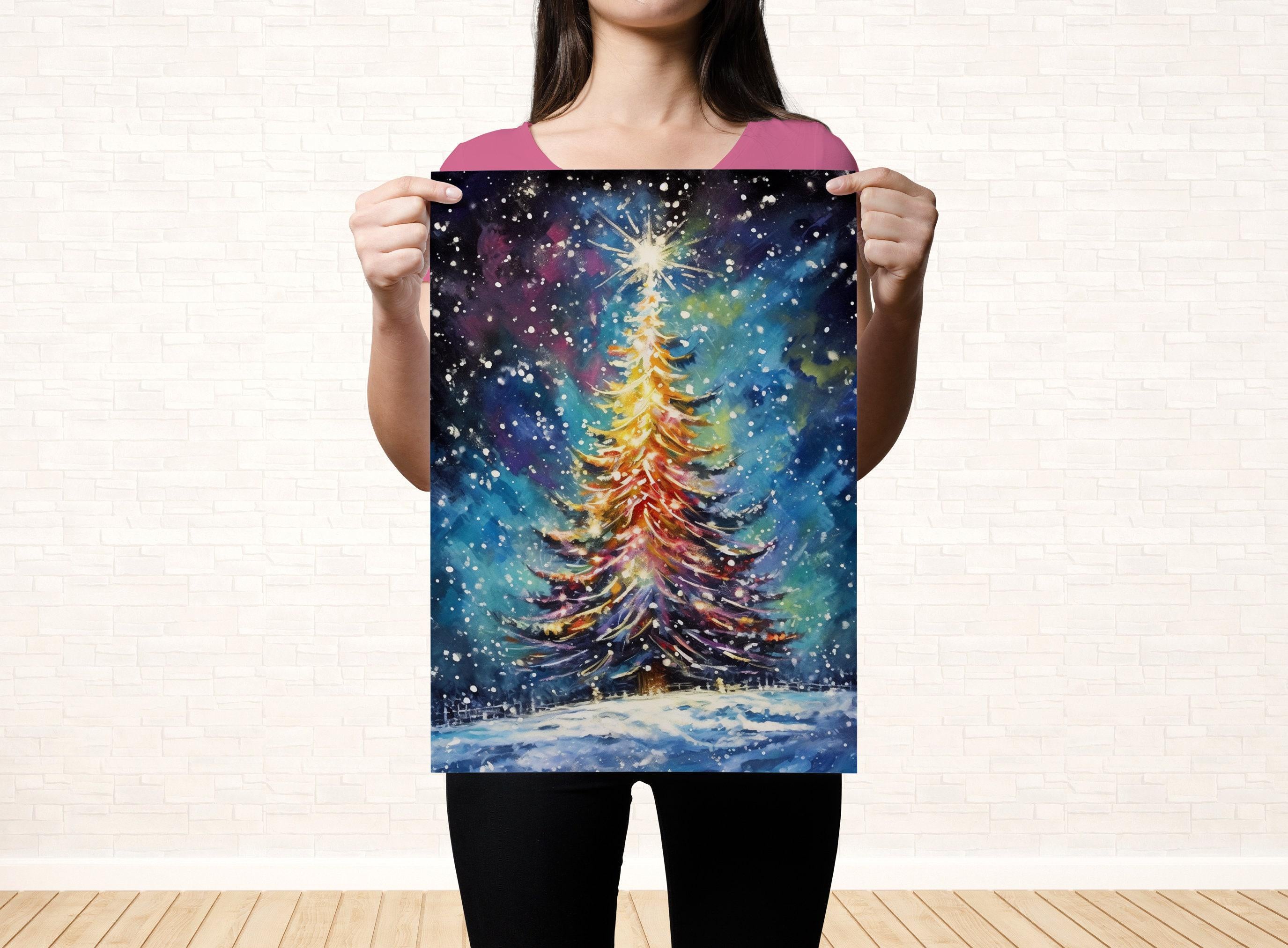 Magical Christmas Tree Watercolor - Holiday Wall Art, Giclee Print on Canvas, Artist Paper, Watercolor Paper, Available in Extra Large Sizes
