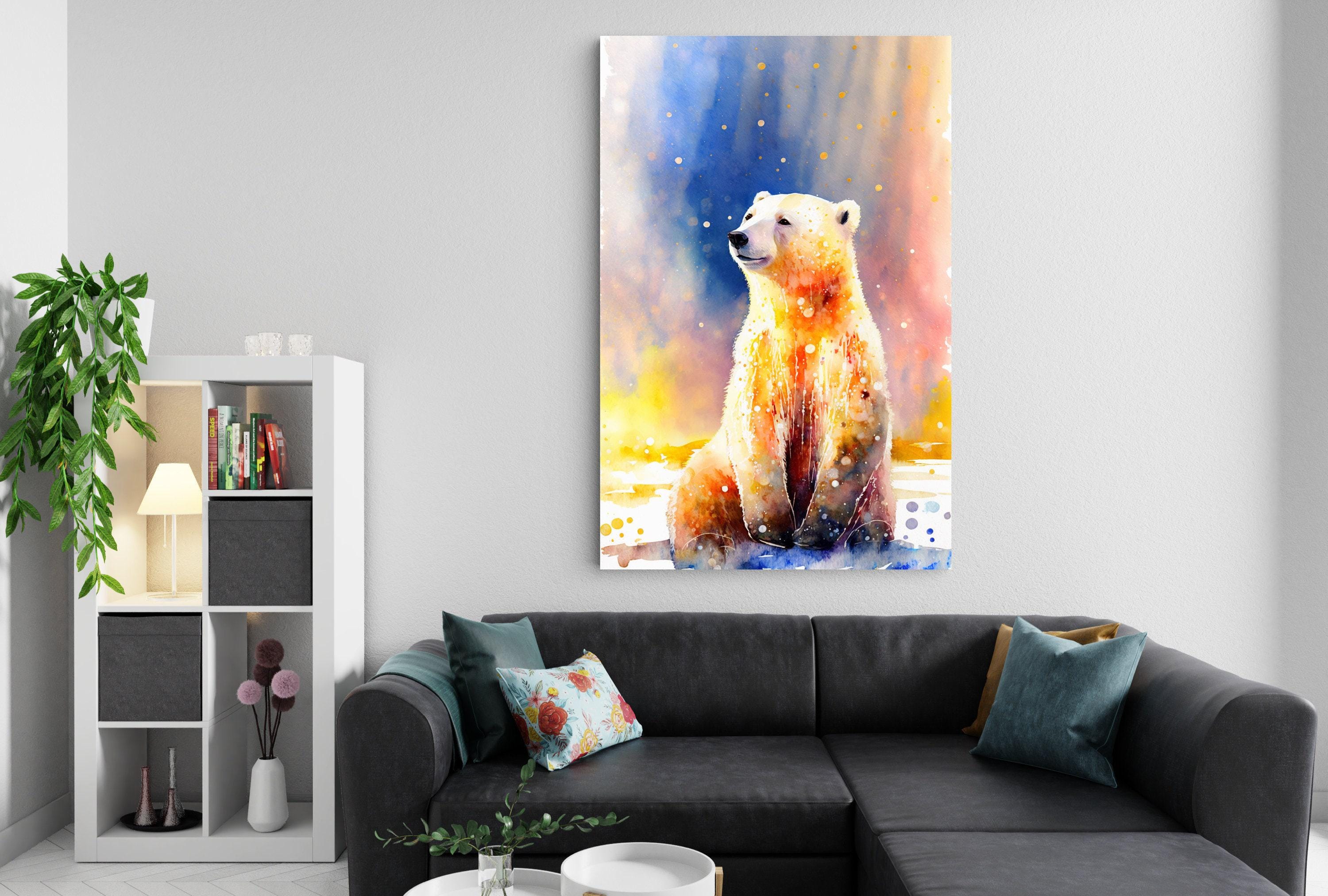 Polar Bear Portrait: Polar Bear Watercolor Painting, Giclee Print on Canvas, Artist Paper, Watercolor Paper, Available in Extra Large Sizes