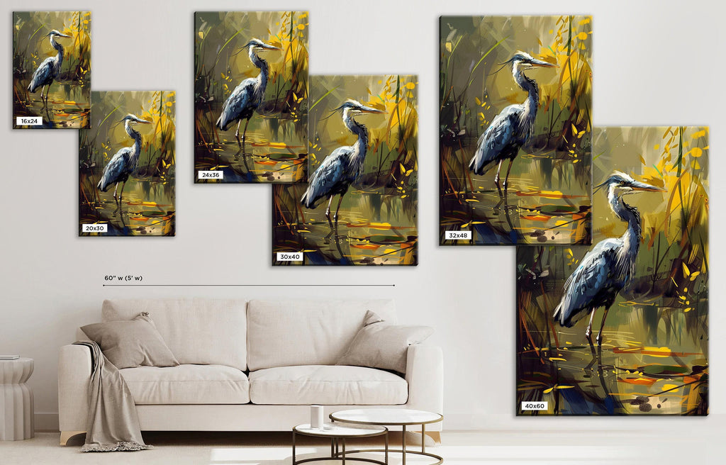Rustic Blue Heron Art – Large Canvas Print | Gallery Wrapped Coastal Wall Art