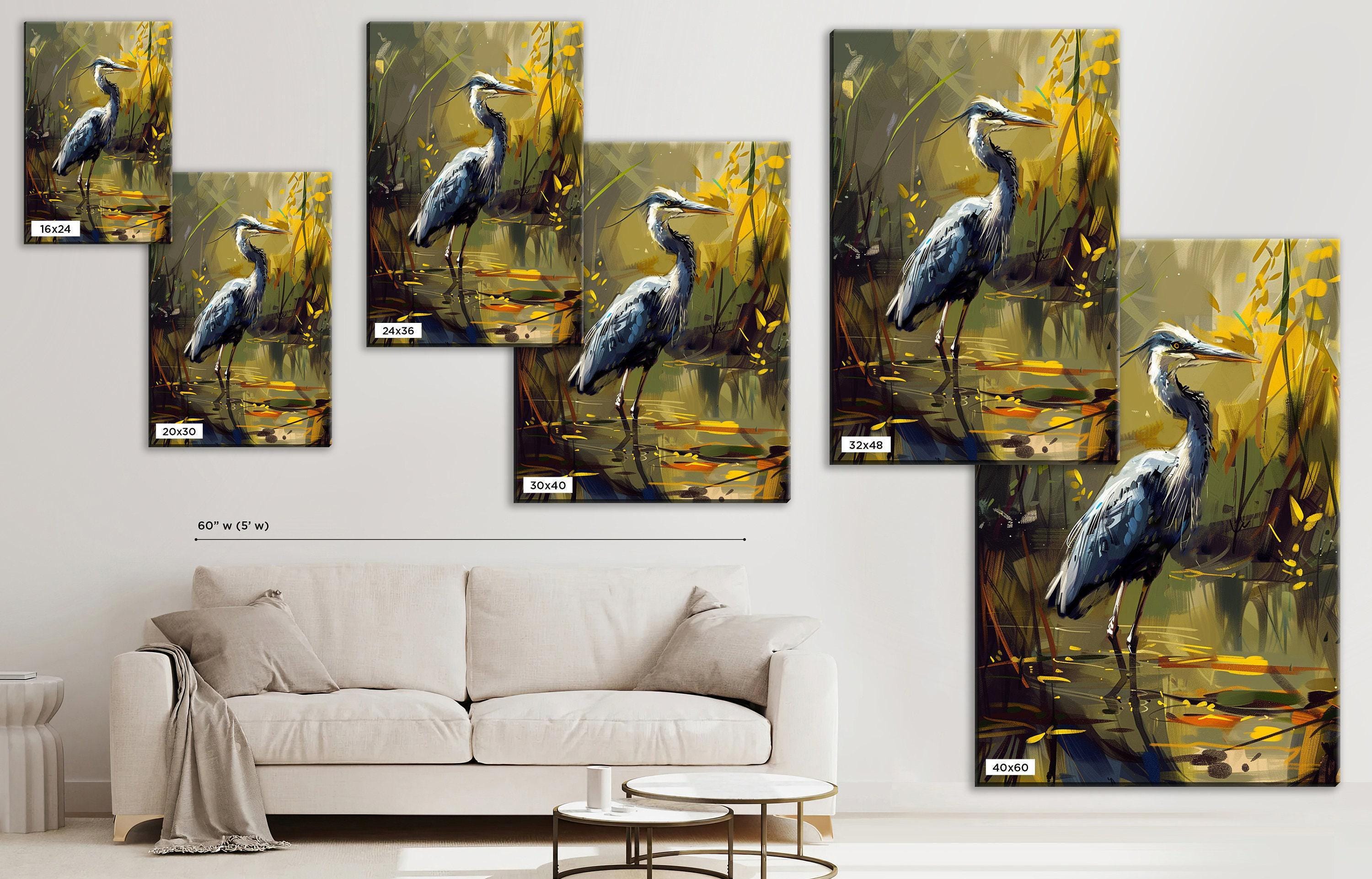 Rustic Blue Heron Art – Large Canvas Print | Gallery Wrapped Coastal Wall Art