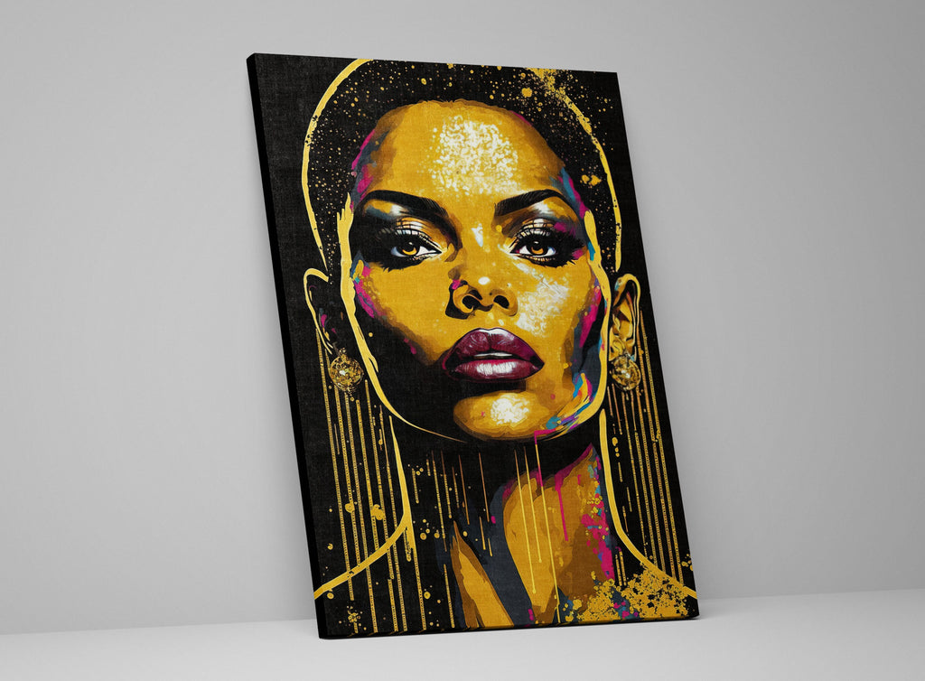 Black Woman Art – African Gold Canvas Print | Vibrant Wall Art, Gallery Ready