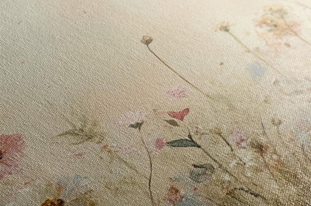 a close up of a painting with flowers on it
