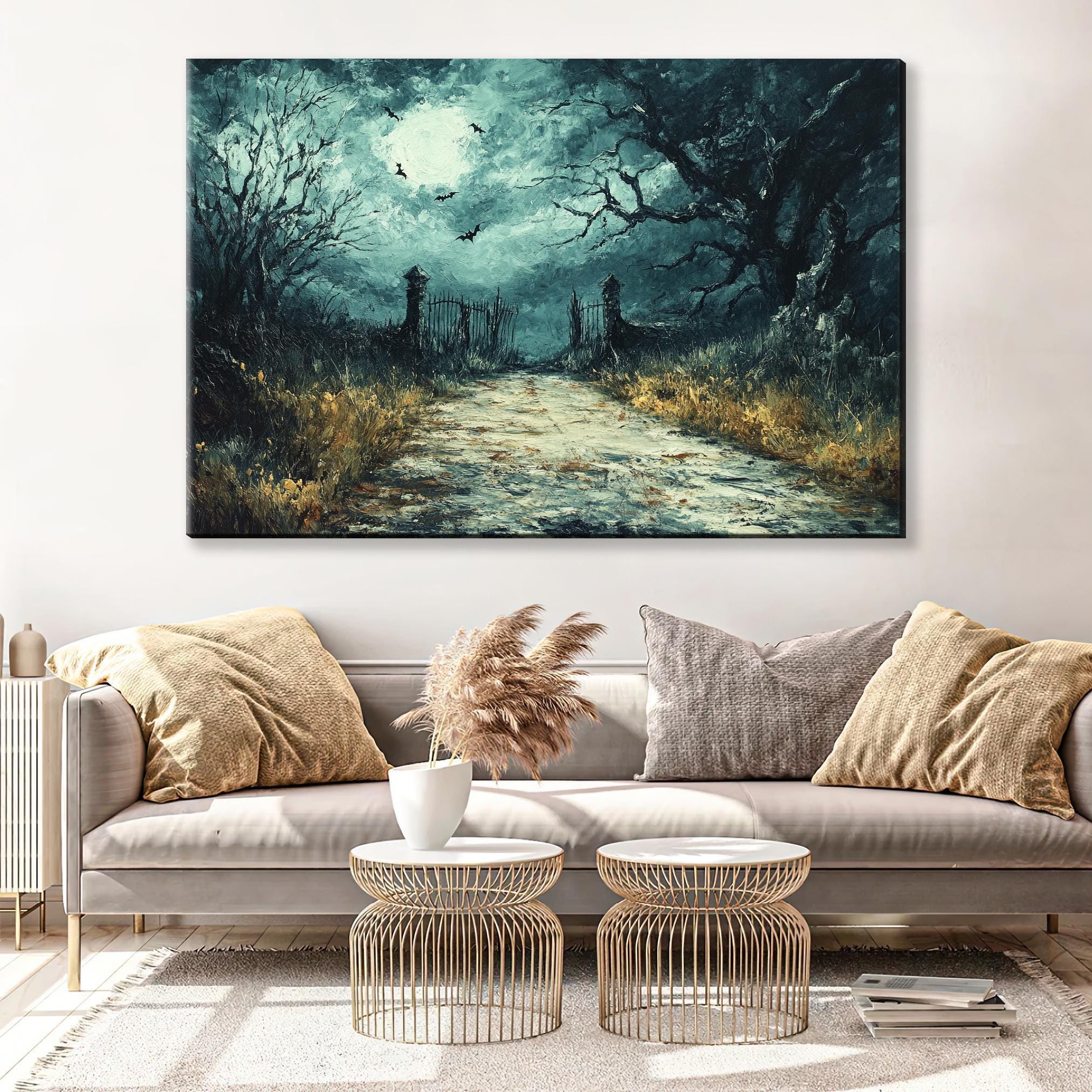 Halloween Graveyard Canvas - Extra Large Wall Art | Framed Gothic Decor