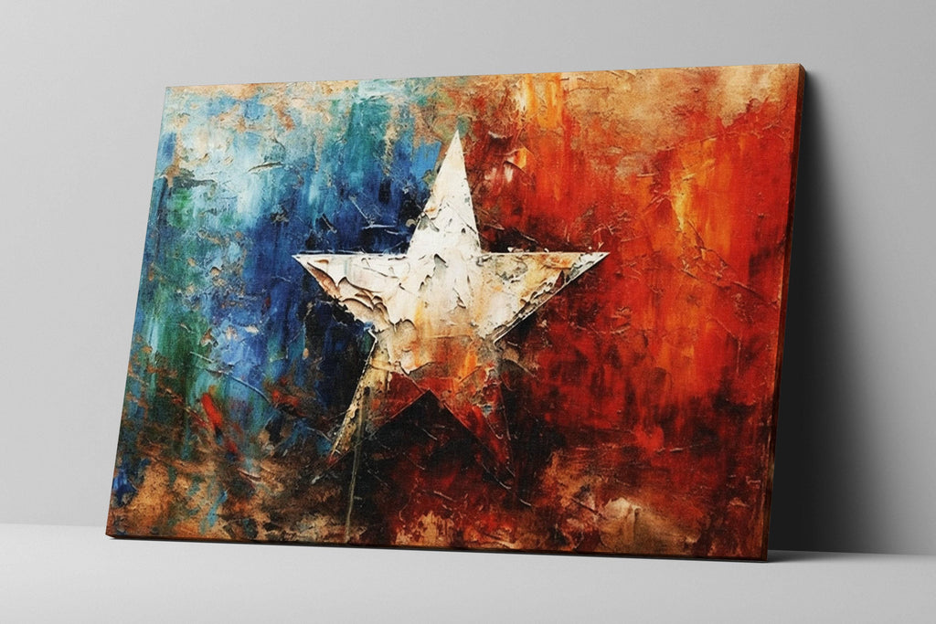 Texas Lone Star Wall Art – Large Canvas Art on Real Wood Frame with Acid Free Ink Print