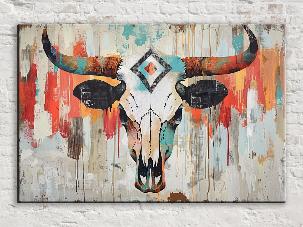 Cowboy Cow Skull Art - Rustic Wall Art | Large Canvas Print, Texas Home Decor