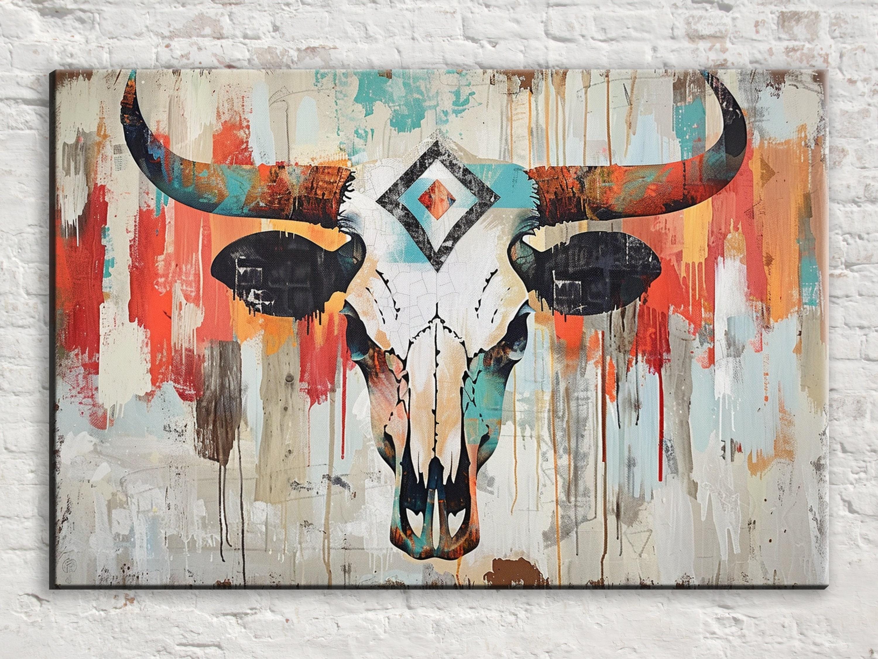 Cowboy Cow Skull Art - Rustic Wall Art | Large Canvas Print, Texas Home Decor
