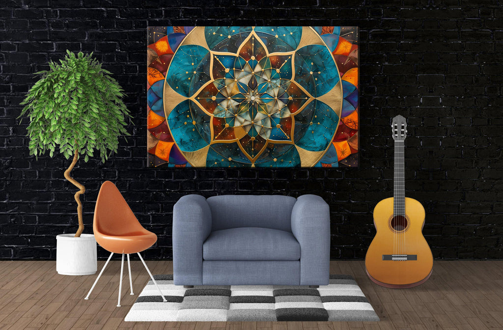 Sacred Geometry Wall Art – Extra Large Canvas with Gold Accented Print, Ready to Hang
