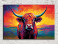 Highland Cow Art – Colorful Animal Canvas | Rustic Farmhouse Wall Decor, Extra Large Gallery Wrapped Canvas