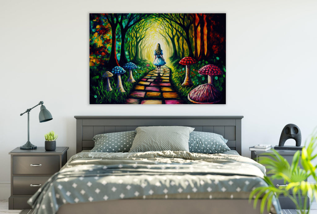 Alice Rabbit Hole Art | Colorful Fantasy Painting on Wooden Frame Canvas Print