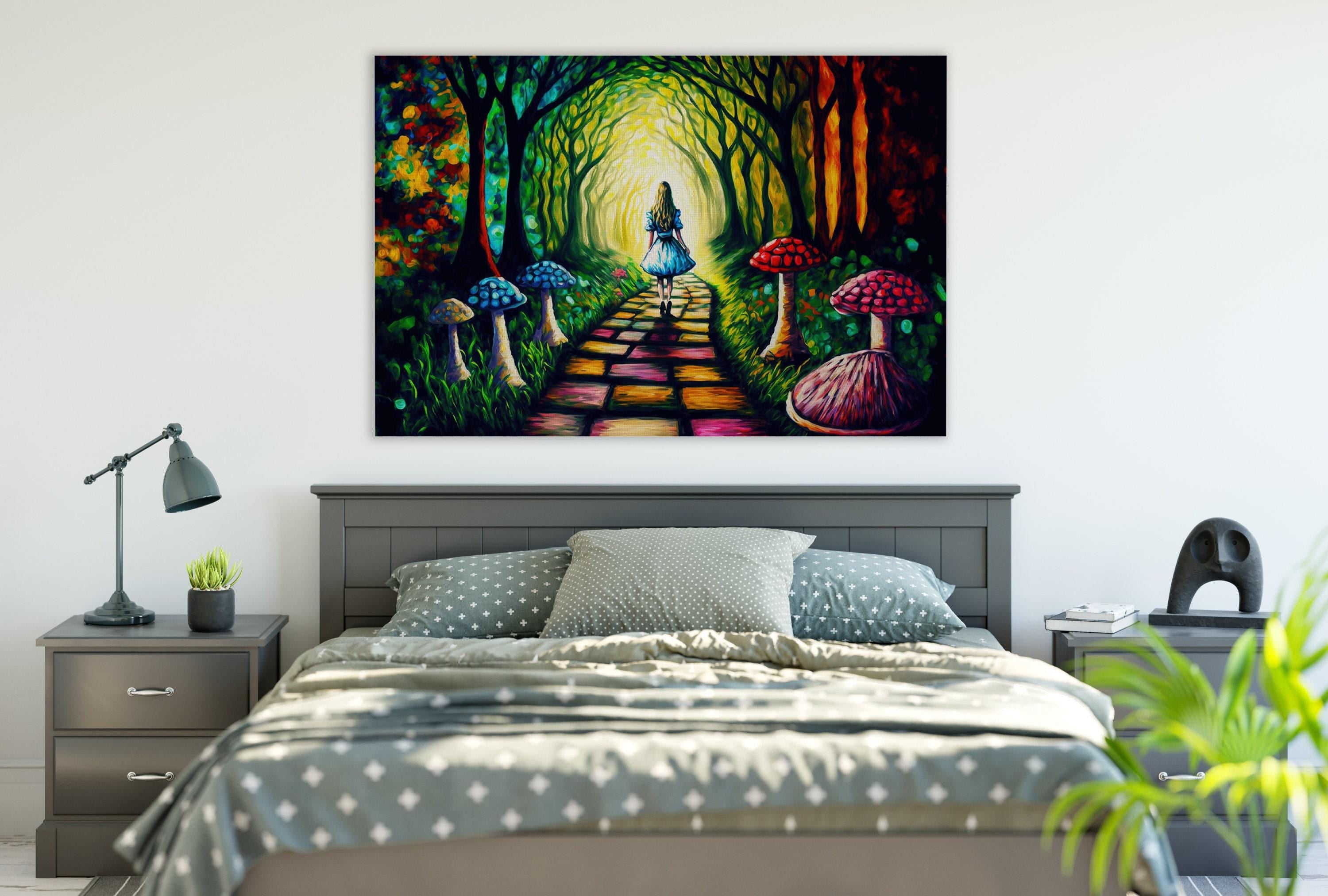 Alice Rabbit Hole Art | Colorful Fantasy Painting on Wooden Frame Canvas Print