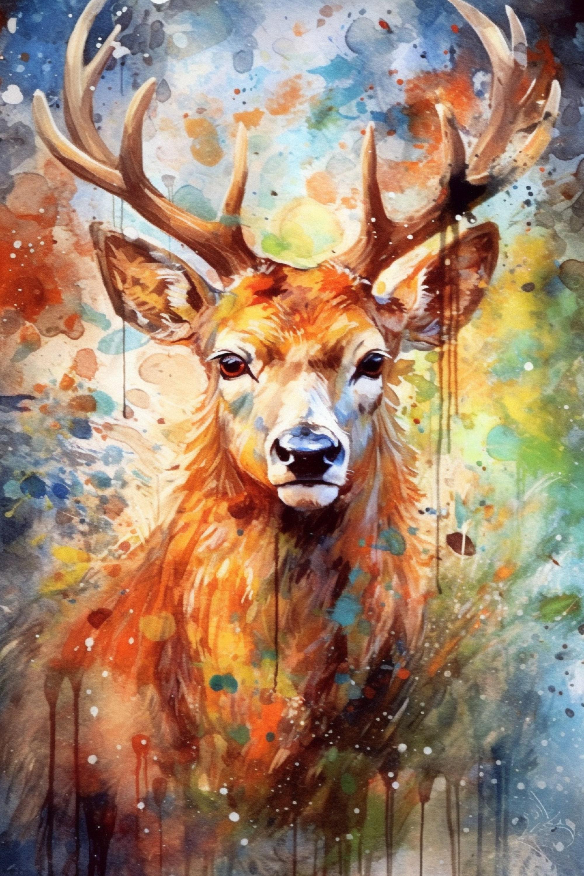 Whimsical Reindeer - Festive Christmas Watercolor, Giclee Print on Canvas, Artist Paper, Watercolor Paper, Available in Extra Large Sizes