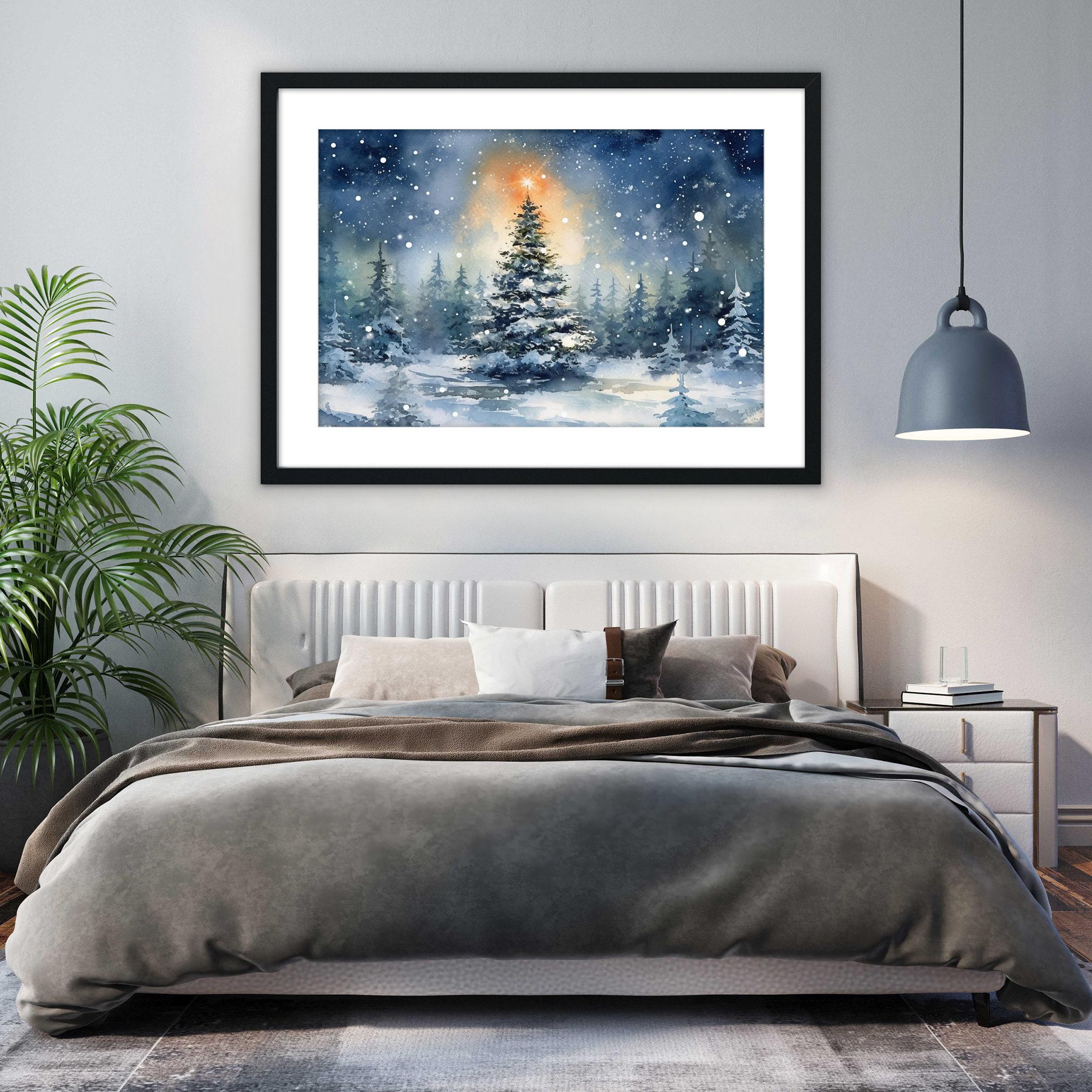Beautiful Christmas Tree Winter Scene - Watercolor Painting, Print on Canvas, Artist Paper, Watercolor Paper, Available in Extra Large Sizes