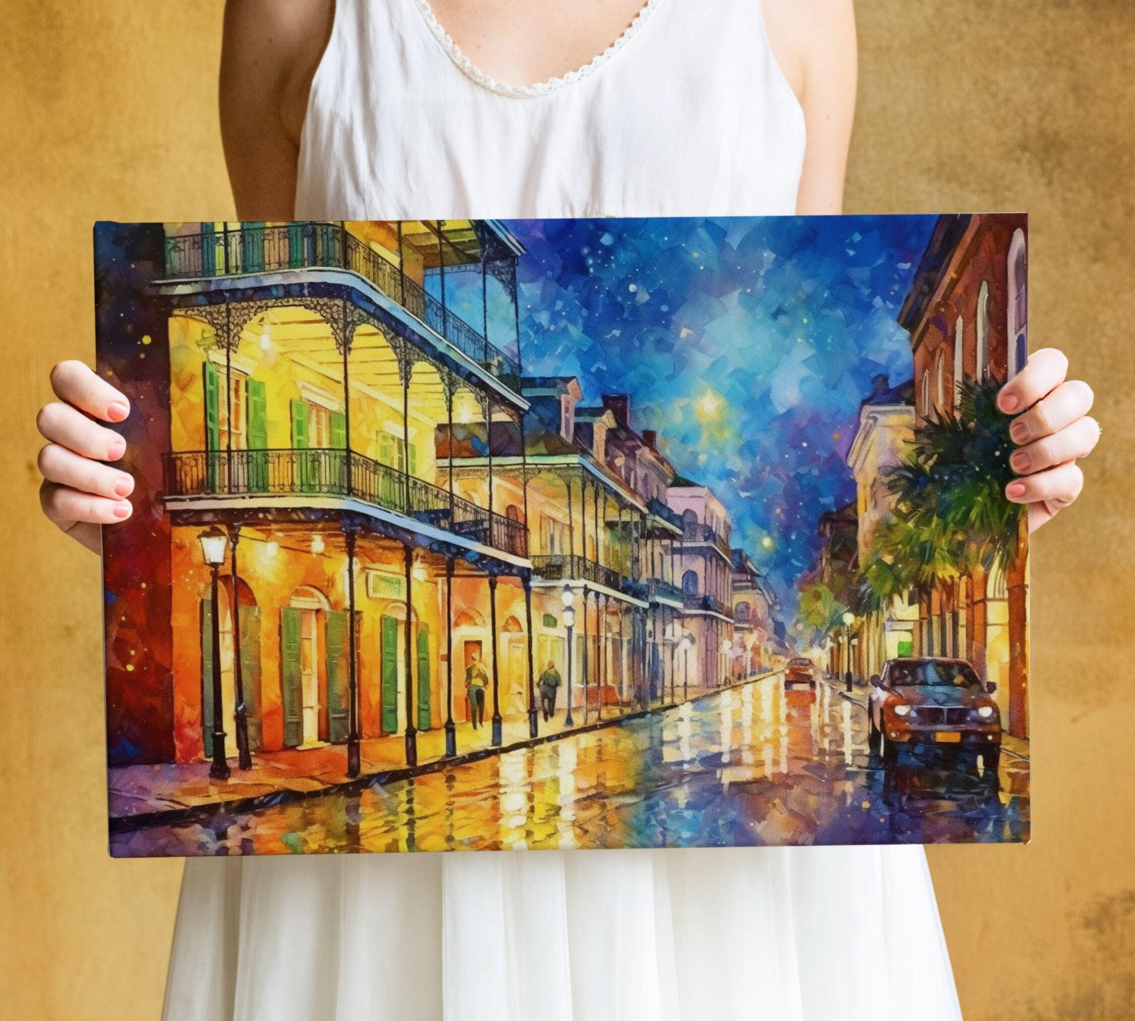 French Quarter Streets - New Orleans Watercolor, Giclee Print on Canvas, Artist Paper, Watercolor Paper, Available in Extra Large Sizes