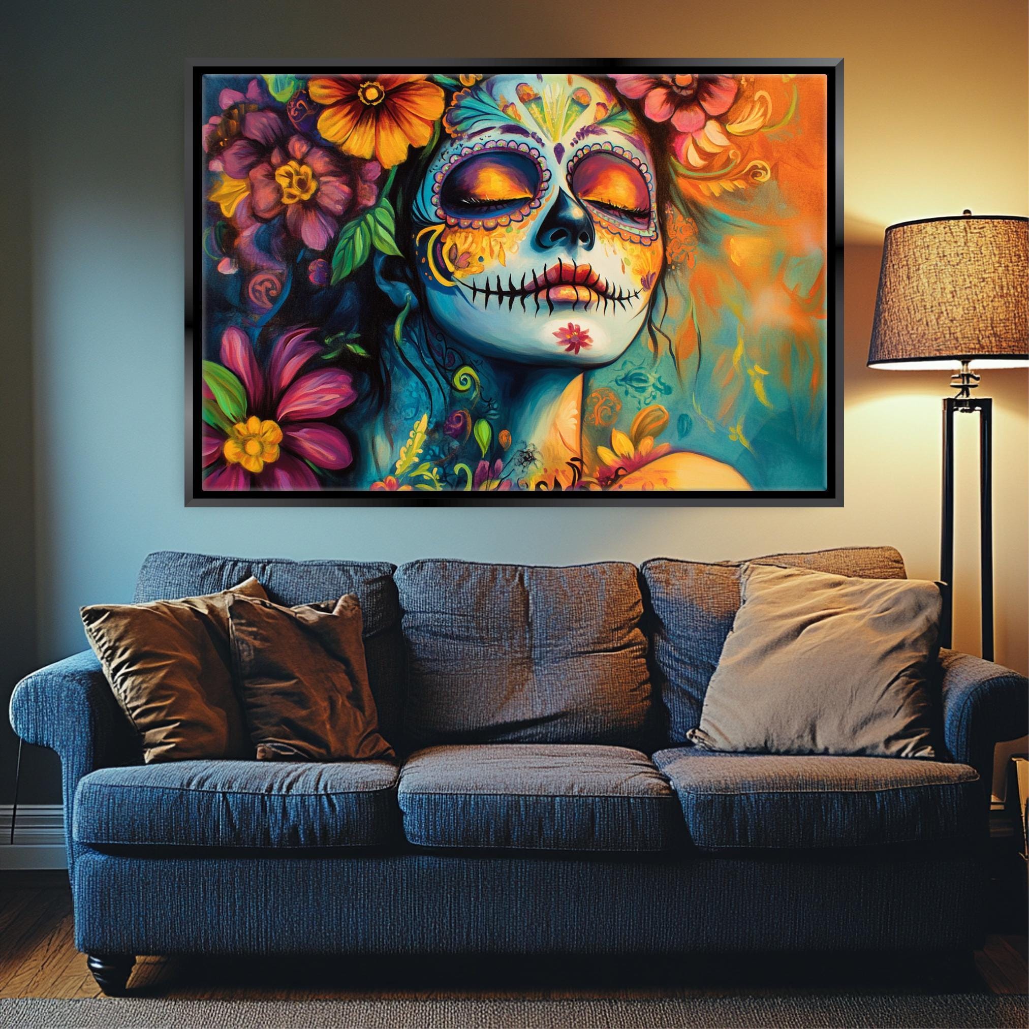 Day of the Dead Canvas – Extra Large Wall Art | Framed Canvas Print, Vibrant Mexican Decor