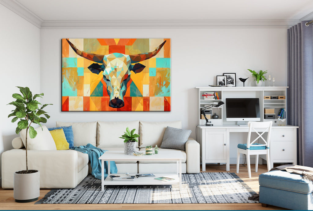 Mid Century Modern Wall Art – Cow Skull Canvas, Gallery Wrapped, Ready to Hang