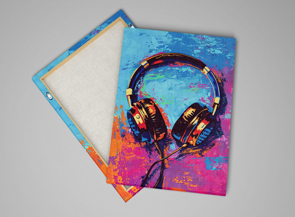 Colorful Pop Art - Retro Headphones Wall Art | Large Canvas Print, Music Lovers Gift