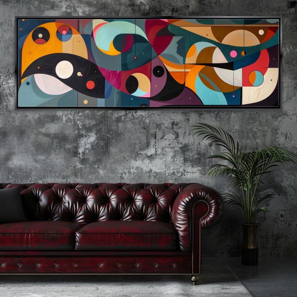 a living room with a couch and a painting on the wall