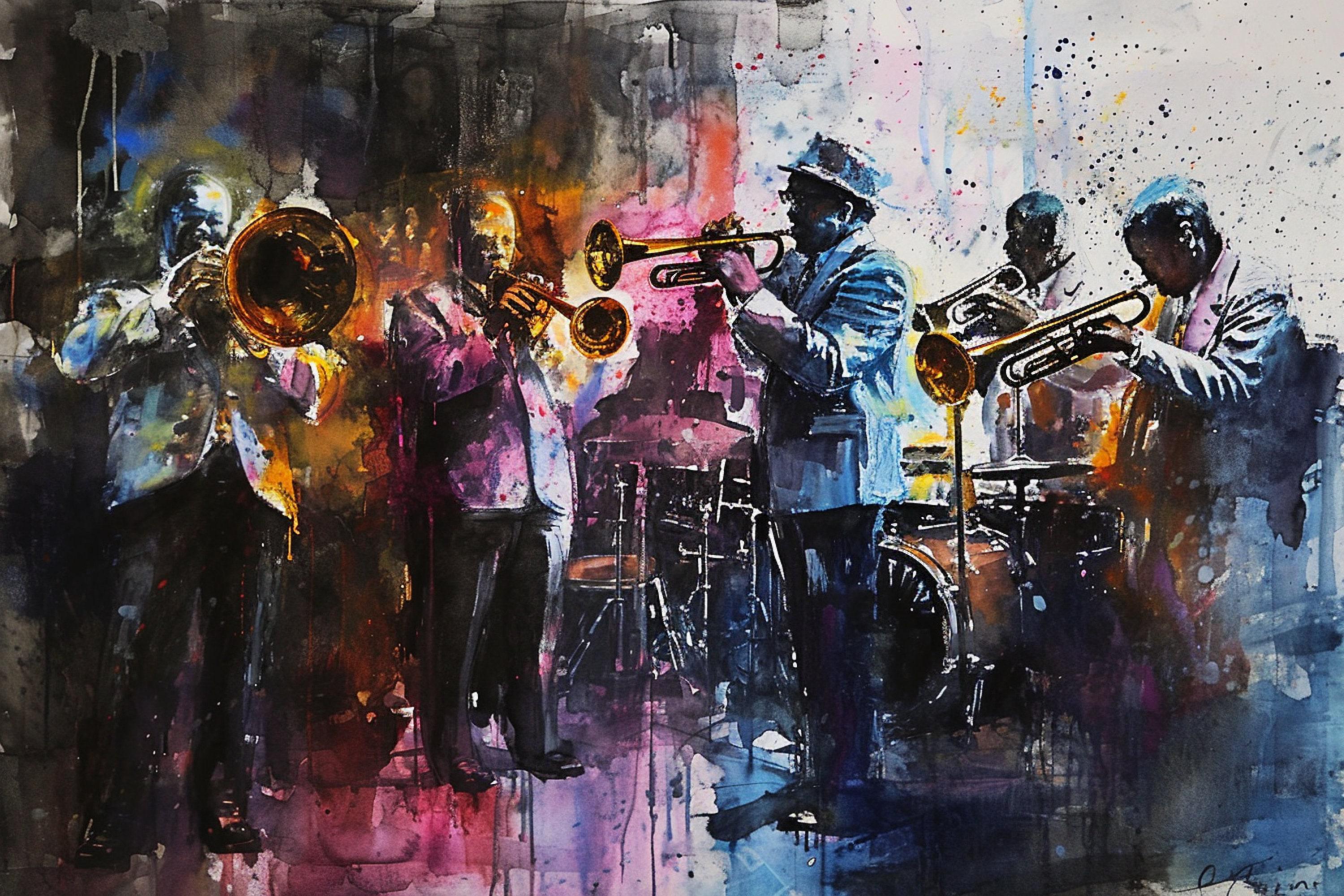 Soulful Jazz Band Watercolor Print – Jazz Wall Art, Giclee Print on Canvas, Artist Paper, Watercolor Paper, Available in Extra Large Sizes