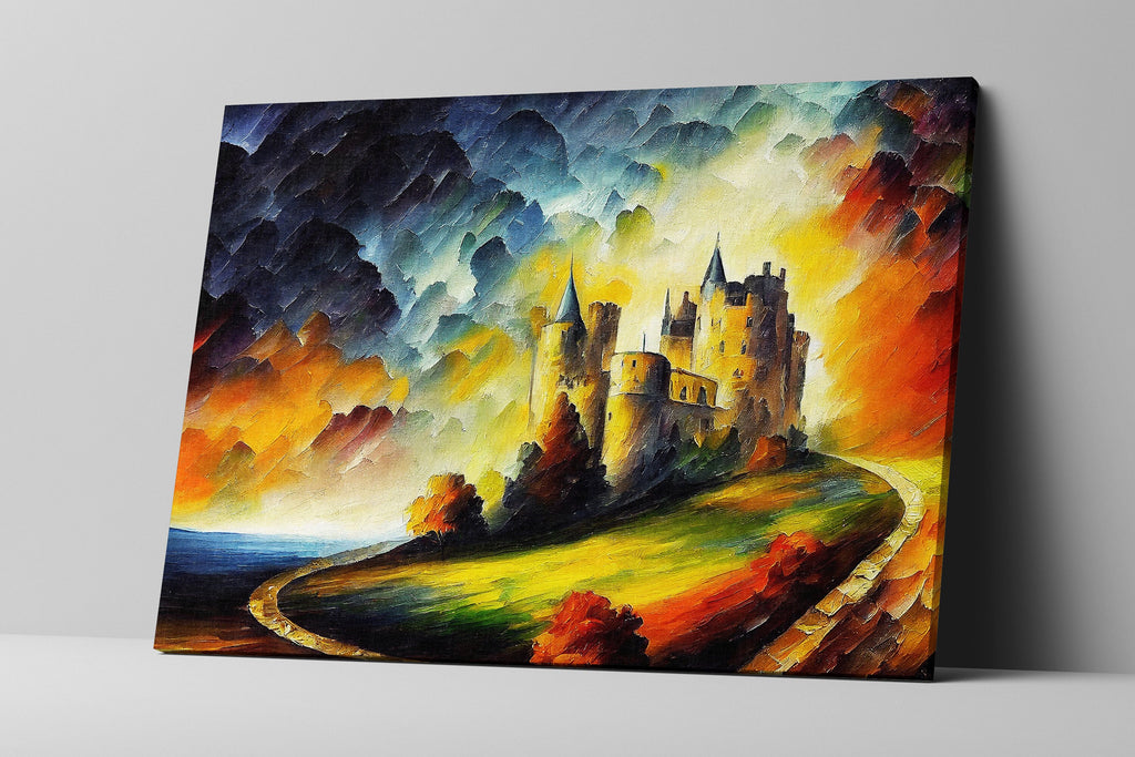 Castle Canvas Wall Art – Fantasy Oil Painting with Vibrant Colorful Decor
