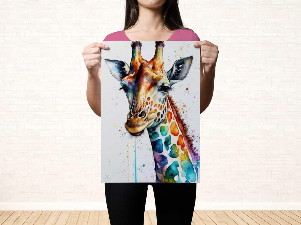 Giraffe Watercolor Art Print, Nursery Animal Canvas Print, Wildlife Framed Kids Wall Art