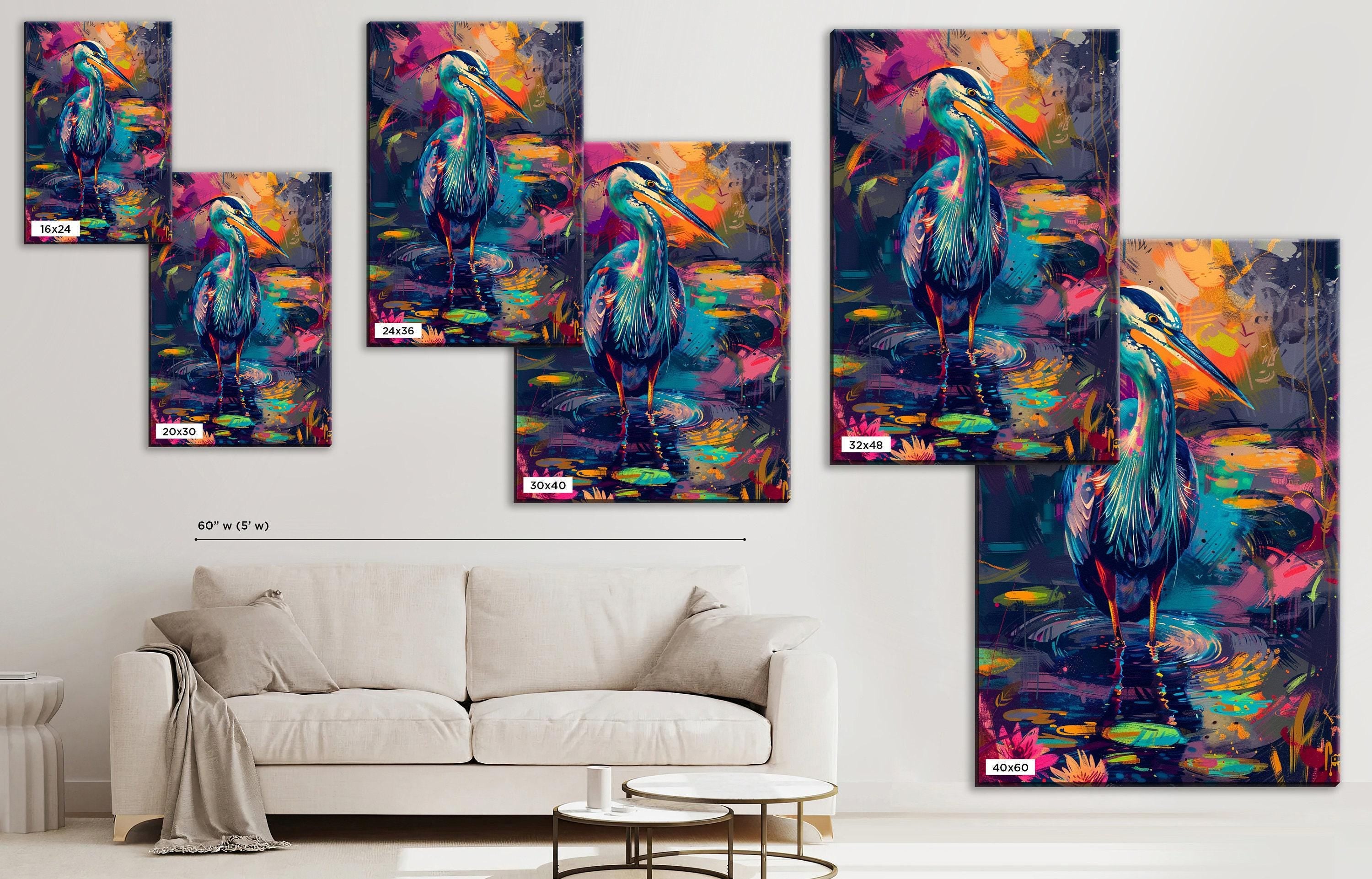 Blue Heron Canvas Art – Vibrant Wetlands Decor | Large Gallery Wrapped Canvas Print